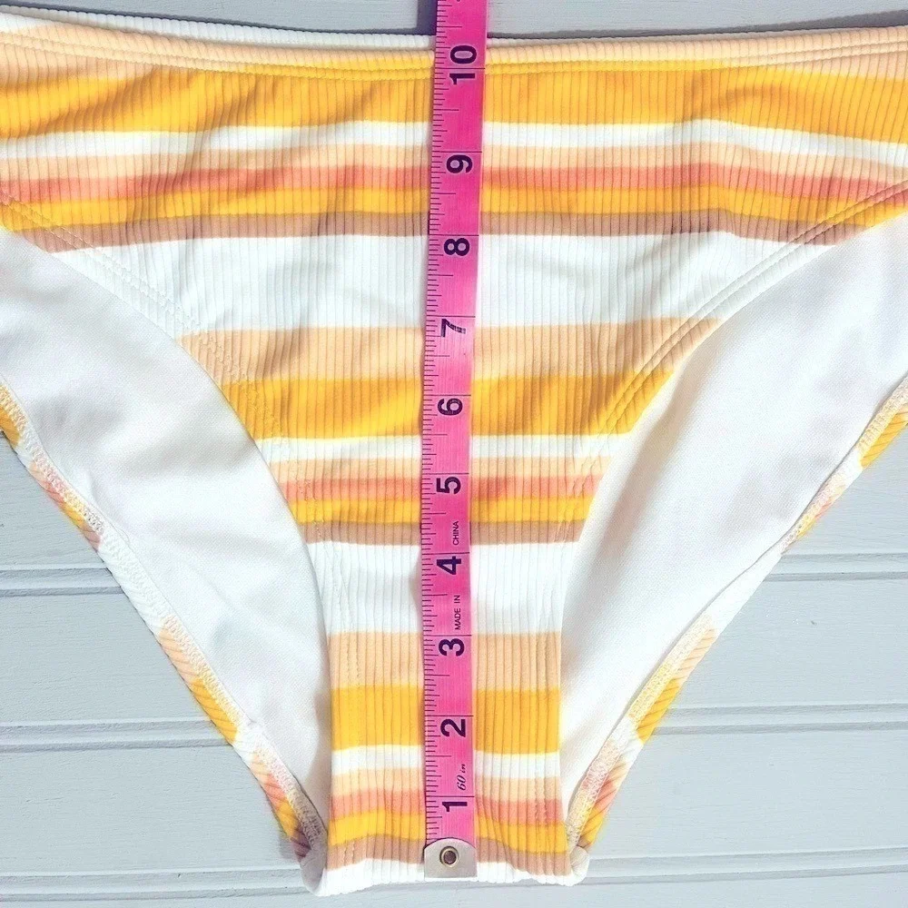Xhilaration Ribbed Striped Cheeky Bikini Bottom Womens XL Yellow Orange NWOT